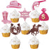 24 Pcs Cowgirl Party Cupcake Toppers, Pink Western Decorations for Kids Birthday Party, Baby Shower Supplies