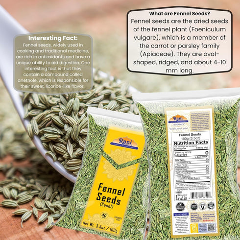 Rani Fennel Seeds (Saunf Sabut) Whole Spice, 3.5oz (100g) - All Natural, Vegan