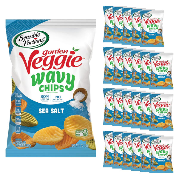 Sensible Portions Garden Veggie Wavy Chips, Sea Salt, Snack Size, 1 Oz