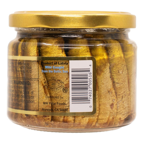 9.5oz (Pack 6) Hand-Packed, Omega-3, MW Polar Naturally Alder Wood Smoked Brisling Sardines in Olive Oil, Jar of |