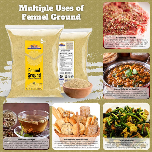 80oz (5lbs) 2.27kg Rani Fennel Ground (Saunf) Powder Spice Bulk ~ All Natural | Gluten Friendly | NON-GMO | Kosher |