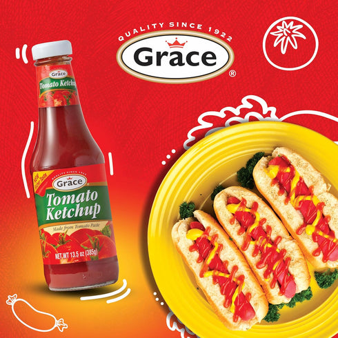 13.5 oz 2 Pack Grace Tomato Ketchup - - Authentic Jamaican Ketchup Bottle