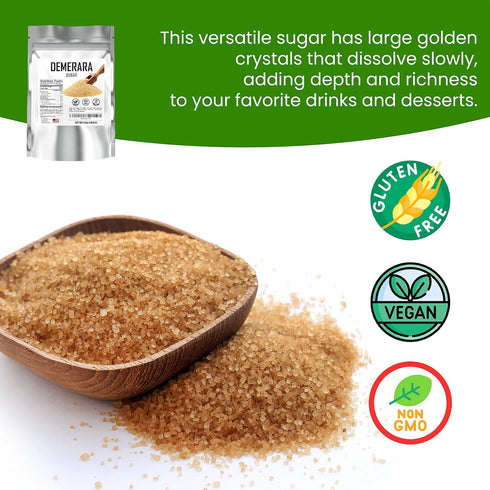 4 lbs. Bulk Demerara Sugar Pure Unrefined Brown Crystals for Baking and Cooking. Value Size Bag.