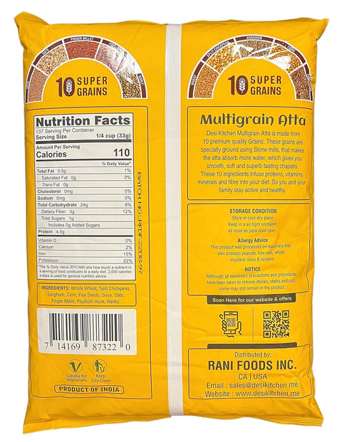 DESI KITCHEN AUTHENTIC INDIAN PRODUCTS (10 10lbs Desi Kitchen Multigrain Super Grains) Wheat Flour (Chakki Atta)