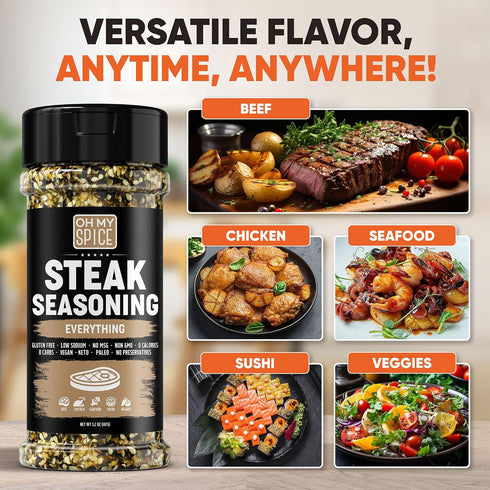 5.2oz Steak Seasoning Everything Bagel Seasoning Mix - Gluten Free & Low Sodium Meat Seasonings Beef, NY Strip, BBQ