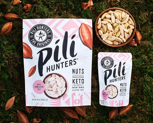 (1 lb Pili Hunters - Wild Sprouted Pili Nuts, Himalayan Salt Bag) Keto/Paleo/Vegan Snacks, Low Carb Energy, Gluten