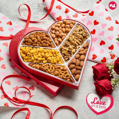 (6 Package, NUT CRAVINGS - Mothers Day Treats, Mixed Nuts Heart Shaped Gift Basket, Love in A Box Assortments) Romantic