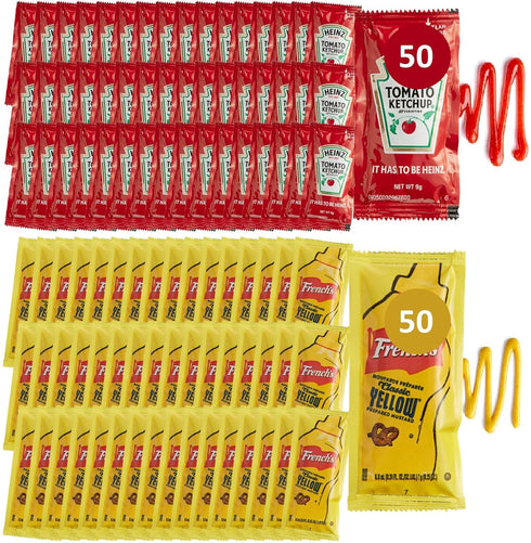 Gift Set: 50 Ketchup (9g) & 50 Mustard (7g) Packets - 100