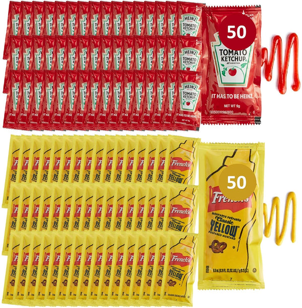 Gift Set: 50 Ketchup (9g) & 50 Mustard (7g) Packets - 100