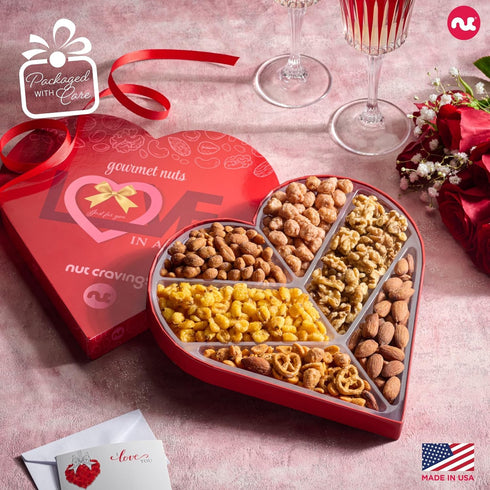 (6 Package, NUT CRAVINGS - Mothers Day Treats, Mixed Nuts Heart Shaped Gift Basket, Love in A Box Assortments) Romantic