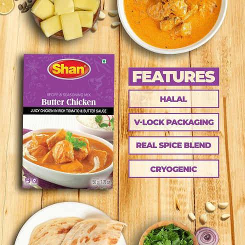 (50g) Packets (Pack 4) Shan - Butter Chicken Seasoning Mix - Spice for Chicken in Butter Sauce