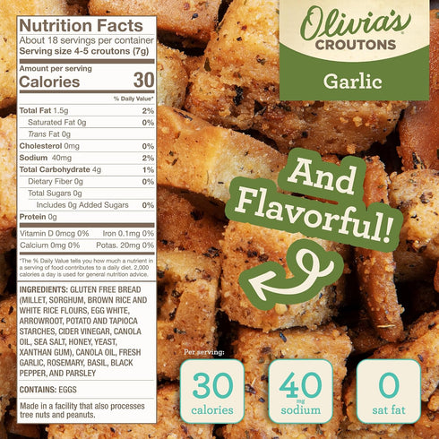 1 1 4.5 Oz (Pack 2) Olivias Gluten Free Croutons Combo For Salads Gluten Free Garlic and Gluten Free Sea Salt Flavored