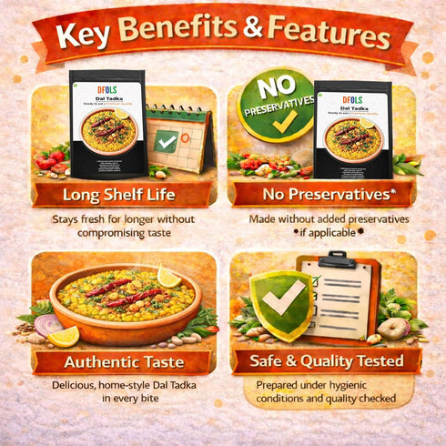 Dfols 0.49lb 7.76oz 220g Dal Tadka Ready to Eat Indian Lentil Curry