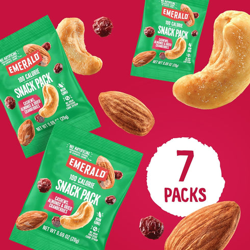 7 (1-Pack) 100-Calorie Packs Emerald Nuts Cashews and Almonds with Dried Cranberries Ct | Individual of Nut Blend