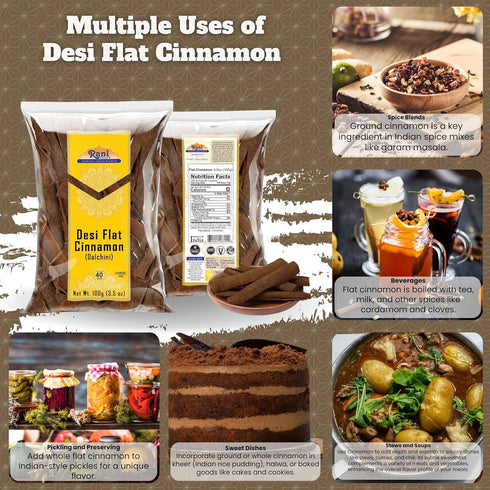 Rani Desi (Dalchini) Flat Cinnamon 3.5oz (100g) ~ All Natural | Vegan | Gluten Friendly | Non-GMO | Indian Origin