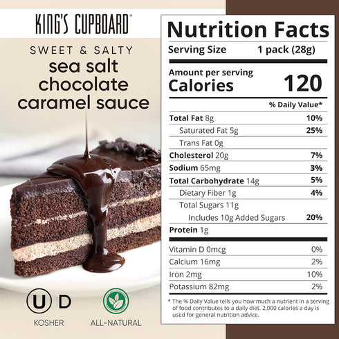 King's Cupboard Sea Salt Chocolate Caramel Sauce - The Perfect Sea Salt Chocolate Caramel Sauce for Topping Ice Cream & Desserts, Chocolate Coffee Drizzle, Fondue, Ganache - Gluten-Free, Kosher, All Natural 10.4 oz (Pack of 1)