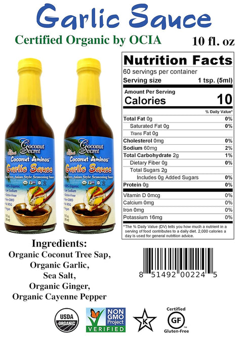 Coconut Secret Coconut Aminos Garlic Sauce (2 Pack) - 10 fl oz