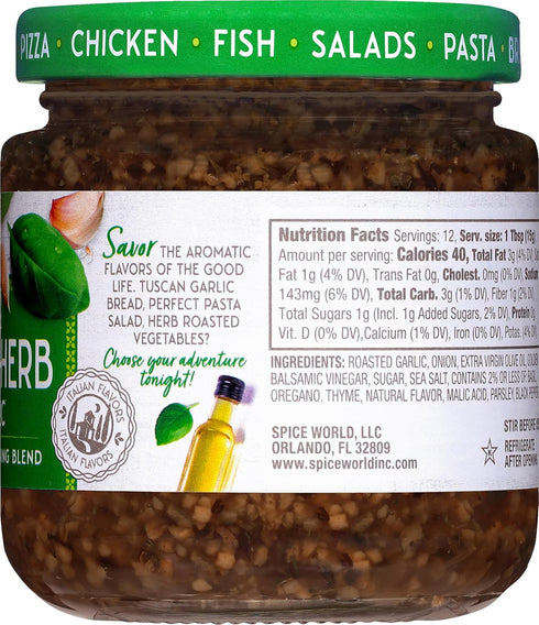 6.5oz Spice World Garlic and Italian Herb Seasoning Blend Ready-to-Use Seasonings for Cooking - Italian Seasoning Spice