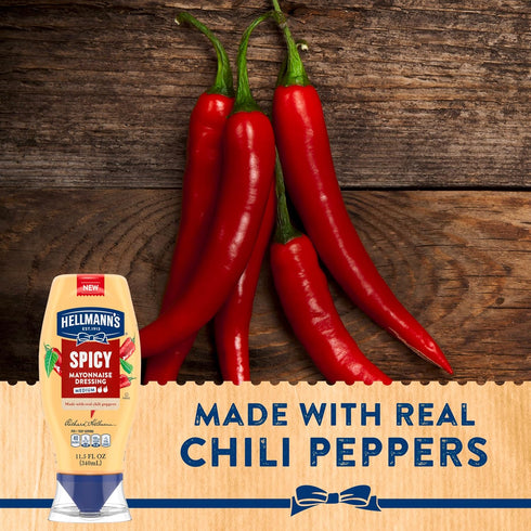 11.5 oz (Pack 2) Hellmann's Spicy Mayonnaise Dressing Squeeze Bottle For a Rich, Creamy Condiment Made with Real Chili