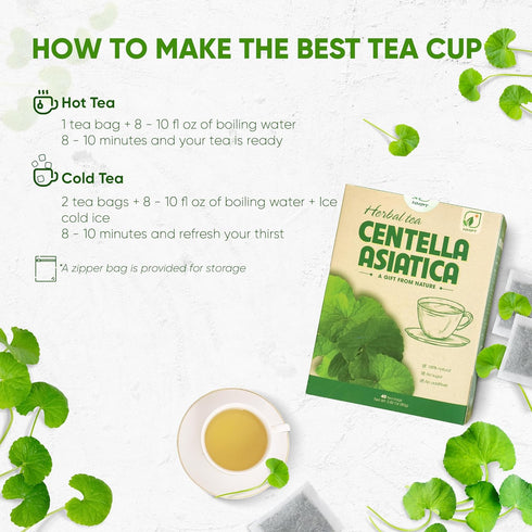 NMPT Centella Asiatica Leaf Tea, Organic Herbal Tea, 100% Hand Pick, 40 Count, Gluten Free, Dairy Free, Energy Boost &