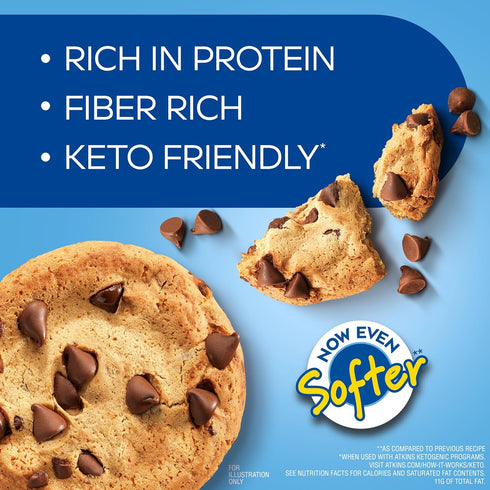 3g 1g 4 Count Atkins Chocolate Chip Protein Cookie, Protein Dessert, Rich in Fiber, Net Carb, Sugar, Keto Friendly
