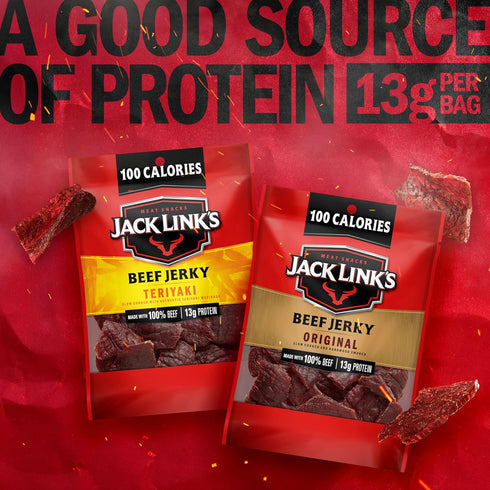 Pack (9 Pack) 1.25 oz 13g 100% Jack Link's Beef Jerky Variety - Original and Teriyaki - Bag - Ready to Eat Protein