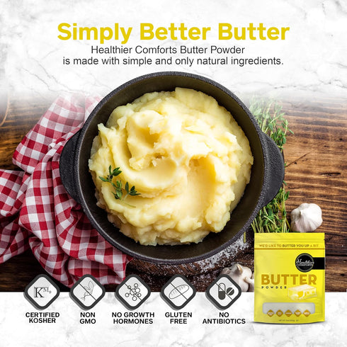 (12oz) Healthier Comforts Butter Powder | Dehydrated, Shelf Stable Butter | Kosher, Gluten Free, Non-GMO | Popcorn