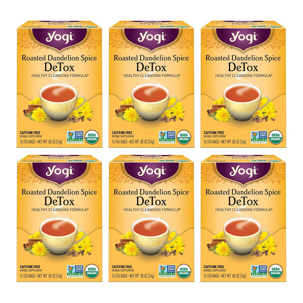 Yogi Tea Roasted Dandelion Spice DeTox Tea - Organic DeTox Tea - 16 Tea Bags per Pack (6 Packs)