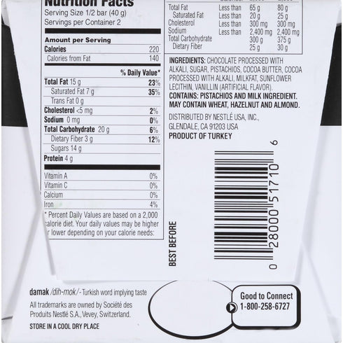 2.46 Nestle Damak Dark Chocolate with Pistachios, Ounce