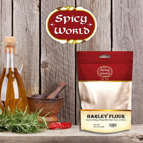 Spicy World 4 lb (64oz) Barley Flour - Bag | All-Natural, Raw, USA Grown | Versatile Barley Grain for Baking, Cooking