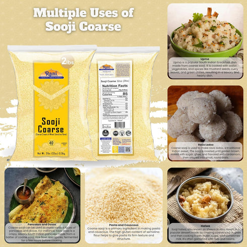 32oz (2lbs) 908g Rani Sooji Coarse (Farina, Suji, Rava, Rawa, Wheat Semolina) Flour ~ All Natural | Vegan | NON-GMO |