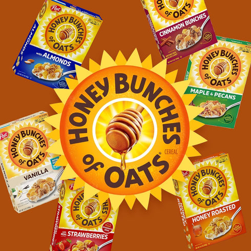 12 oz (Pack 3) Honey Bunches of Oats with Almonds Breakfast Cereal, Honey Almond Cereal with Oat and Granola Clusters