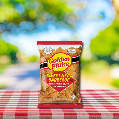 4 oz (Pack 12) Golden Flake Sweet Heat Pork Rinds, Bags of Spicy-Sweet Crunchy Pork Skins Gluten-Free, Keto Snack