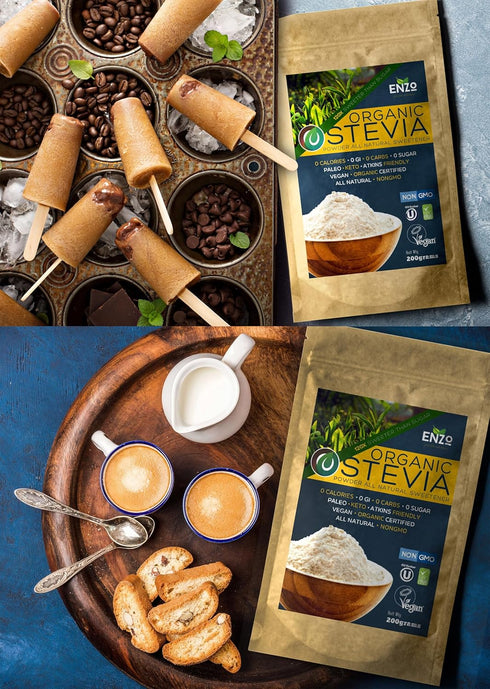 Enzo Easy Use Organic Stevia Powder 200g (7.05oz) - All Natural Sweetener, 12x Sweeter than Sugar