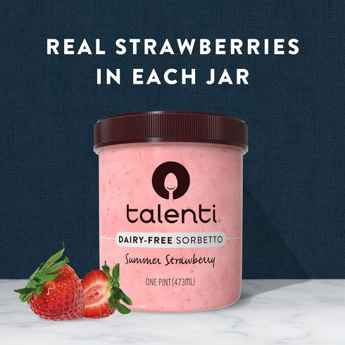 talenti Summer 1 Dairy-Free Sorbetto for Your Next Indulgence, Strawberry with Real Strawberries in Each Jar, pint