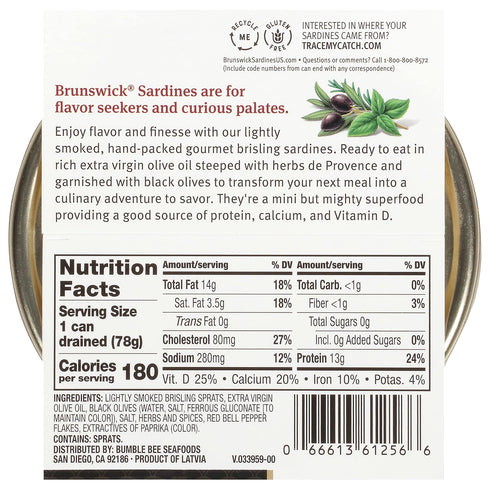 Spices,4.23 oz (Pack 12)-Wild Sardines-13g Brunswick Wild Caught Gourmet Brisling Sardines in Extra Virgin Olive