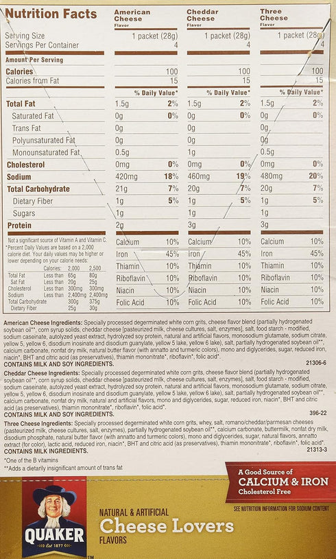 Pack, 12 Packets Quaker Instant Grits Cheese Lovers, Variety
