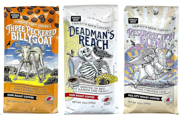 Raven's Brew Whole Bean Coffee Variety Pack - 3 Delicious Flavors -