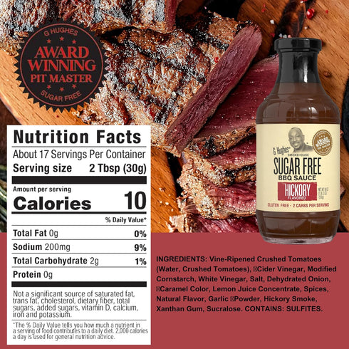 G Hughes Sugar Free BBQ Sauces, Hickory & Original, 18 oz (Pack of 2) - Keto & Gluten Free