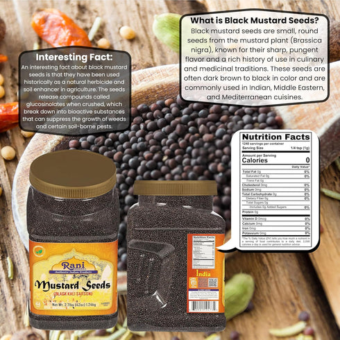 42oz (2.7lbs) 1.22kg Rani Black Mustard Seeds Whole Spice (Kali Rai) Bulk PET Jar ~ All Natural | Gluten Friendly |