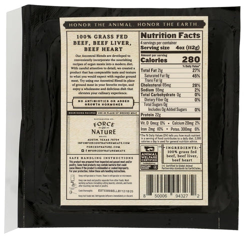 16 OZ Force of Nature Meats Regenerative Ground Beef, Liver, Heart