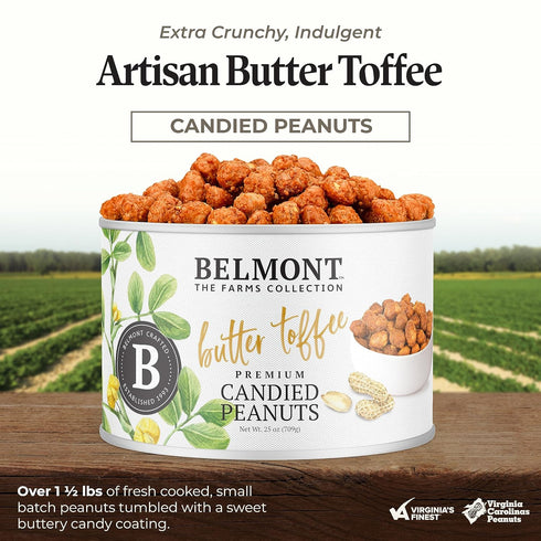 25 oz (1 Pack) 4 3g Belmont Peanuts Gourmet Butter Toffee Candied Peanuts, Only Ingredients, No Preservatives, Protein