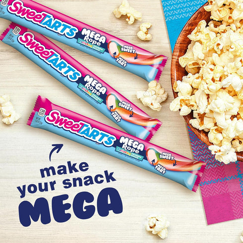 1.32 oz (Pack 24) SweeTARTS Mega Filled Ropes Candy, Twisted Rainbow Punch, Sweet and Tart