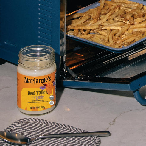 100% Mariannes Organic Beef Tallow: Grass-Fed Cooking Fat for Roasting, Frying & High-Heat Cooking, Rich Savory Flavor
