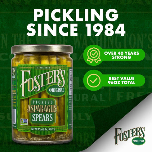 32oz, 3 Pack, 40 Foster's Pickled Asparagus Spears in a Jar, Original, Traditional Pickled Vegetables Recipe for over