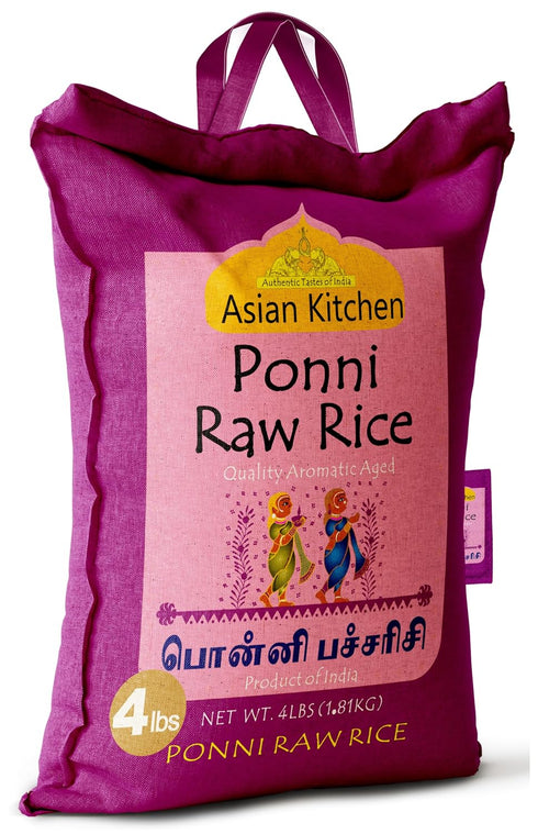 4-Pound 4lbs (1.81kg) Asian Kitchen Ponni Raw Rice Bag, Short Grain Rice ~ All Natural | Gluten Friendly | Vegan |