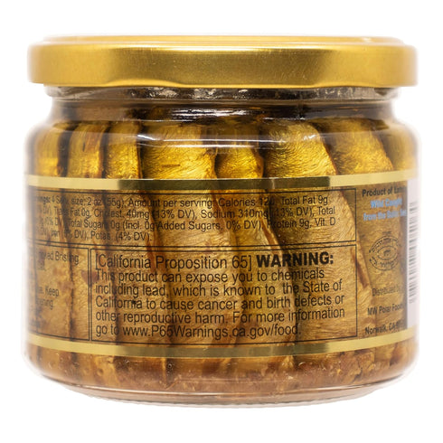 9.5oz (Pack 6) Hand-Packed, Omega-3, MW Polar Naturally Alder Wood Smoked Brisling Sardines in Olive Oil, Jar of |