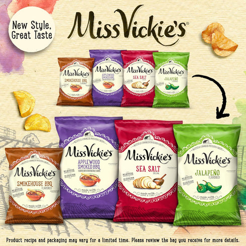 1.375 (Pack 64) Miss Vickie's Kettle Cooked Potato Chips, Jalapeno, Ounce
