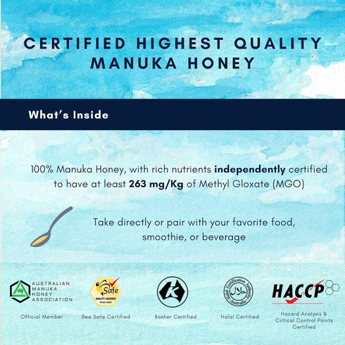 263+ 8.8 oz Honey Australia Manuka Honey MGO | | Raw, Organic, Pure Honey for Daily Wellness & Energy | Natural