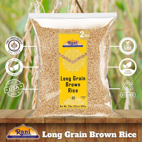 32oz (2lbs) 908g Rani Long Grain Brown Rice ~ All Natural | Gluten Friendly | Vegan | Non-GMO | Kosher | Product of USA